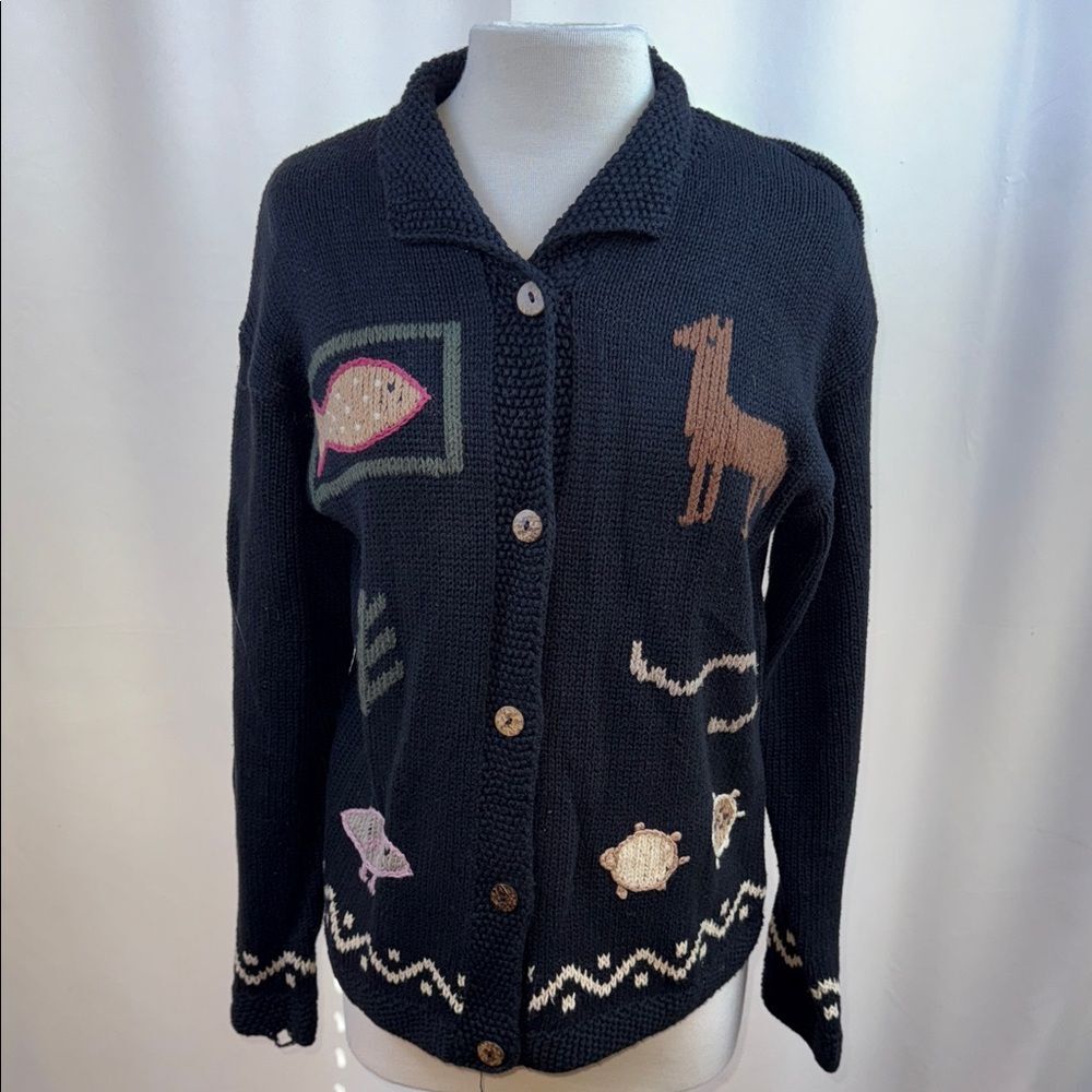 Vintage Tally Ho Black Cardigan Sweater, M